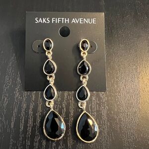 Saks Fifth Avenue Gold tone/Black Drop Earrings